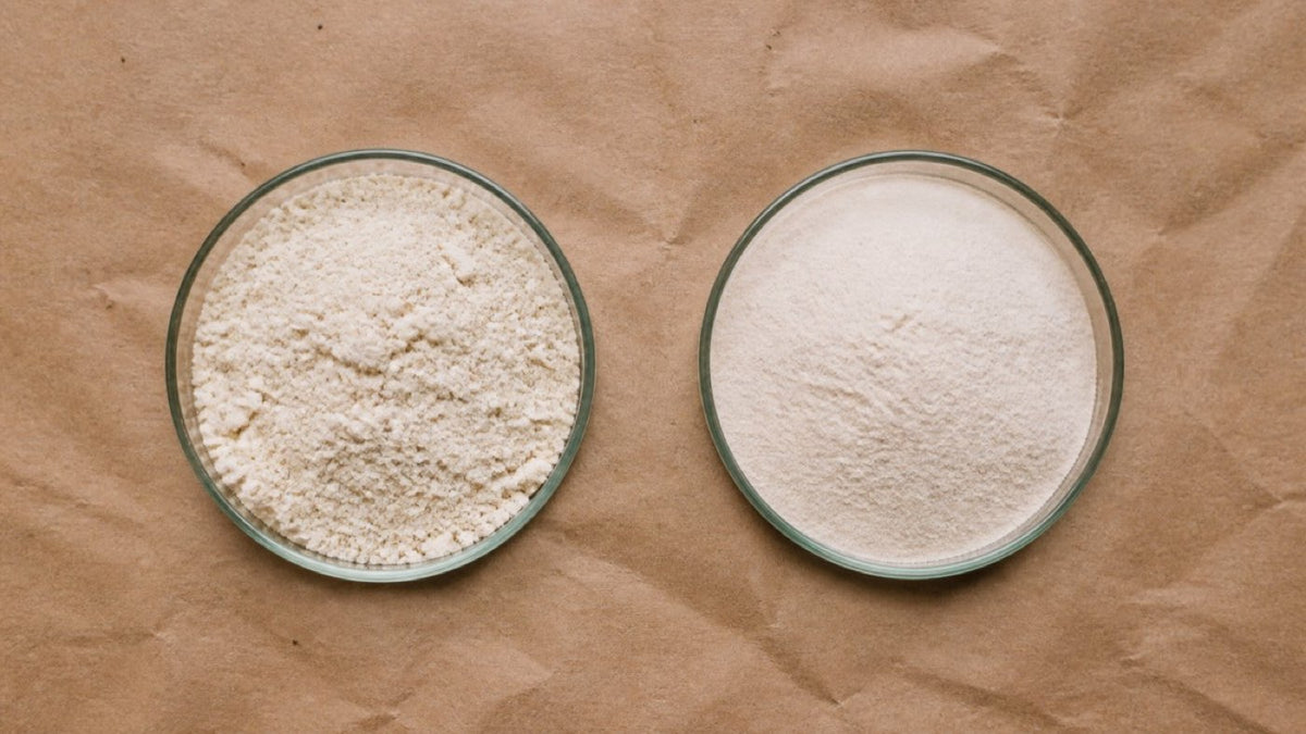 Soluble fibre powder being stirred into a glass of water